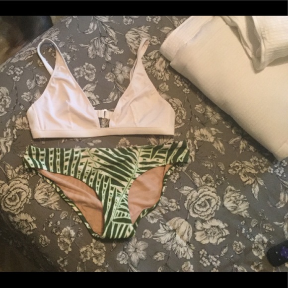 J. Crew Other - White Jcrew bikini top and  green leaf bottoms